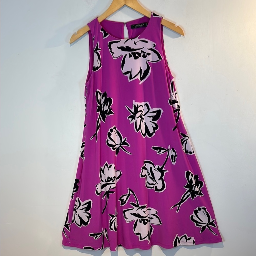 Lauren Ralph Lauren magenta floral sleeveless swing dress size 4